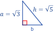 triángulo rectángulo con altura a = raíz cuadrada de 3; e hipotenusa h = raíz cuadrada de 5